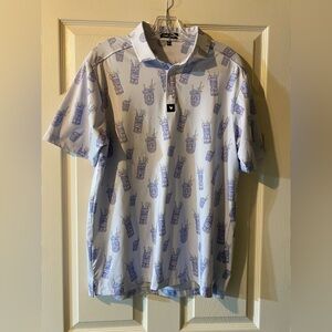 Bad Birdie Golf Polo Shirt Stretch Performance Blue w/Tiki Drinks Mens Size MED